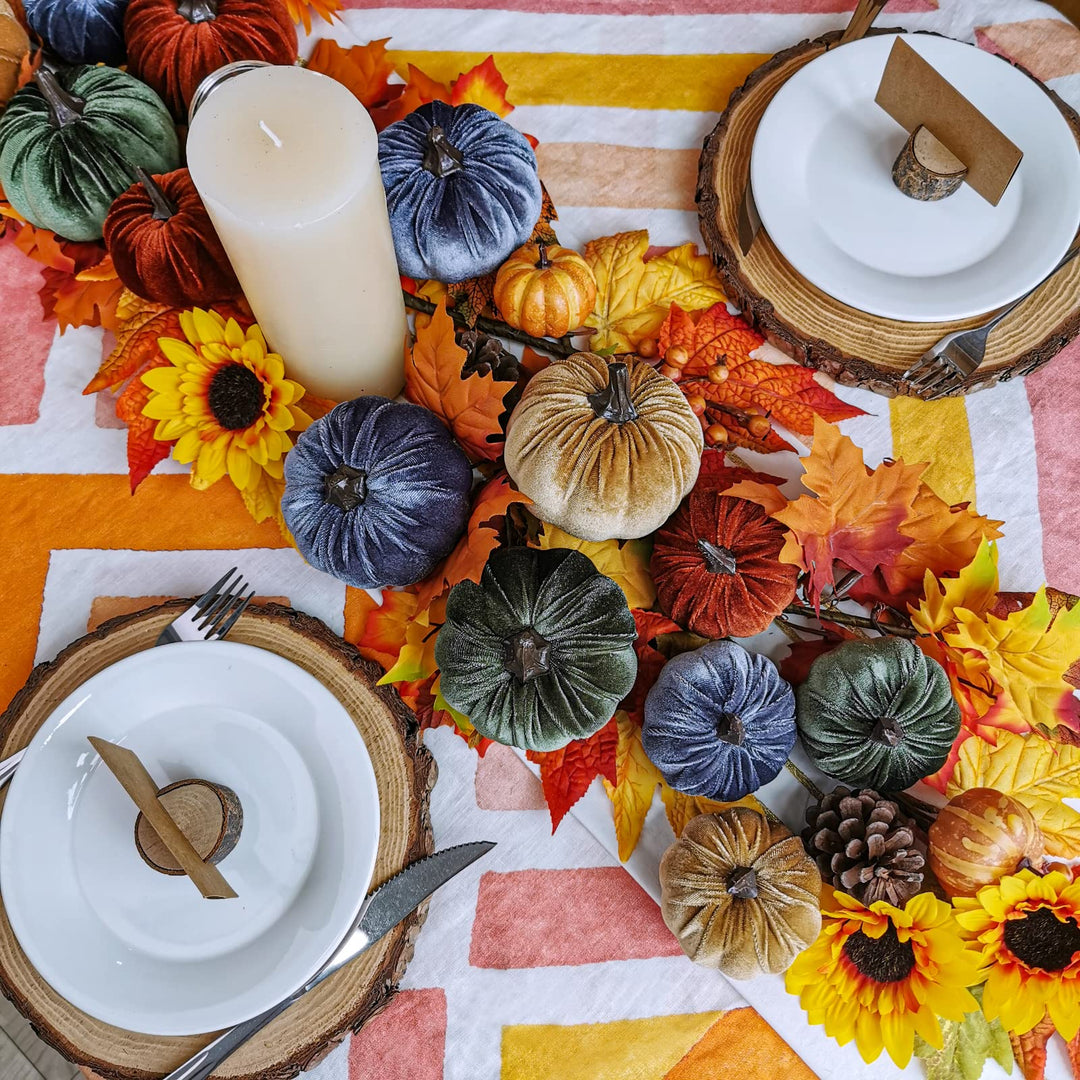 16 Pcs Assorted Small Faux Rustic Harvest Velvet Pumpkins Decorative Rust Orange Gold Olive Gray Fabric Pumpkins Foam Pumpkins Farmhouse Fall Thanksgiving Halloween Table Centerpiece Decor