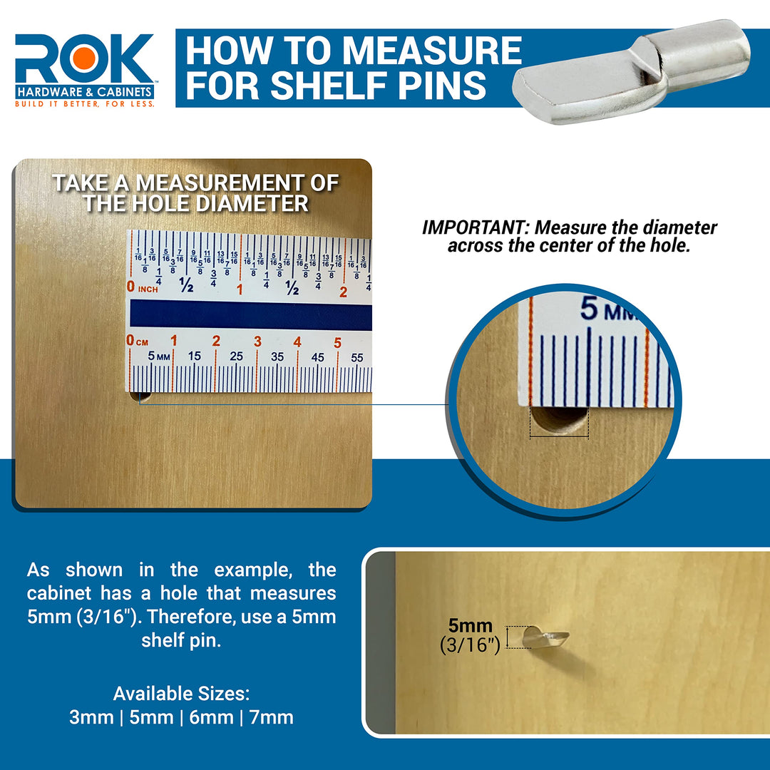 100 Pack Rok Hardware Heavy Duty 1/4 inch (6.35mm) Shelf Pin Spoon Shaped Cabinet Support Pegs Holder, Metal, Nickel Finish - ROKSP14N