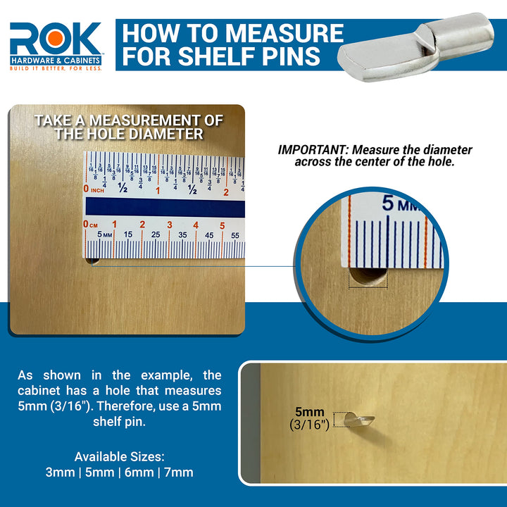 100 Pack Rok Hardware Heavy Duty 1/4 inch (6.35mm) Shelf Pin Spoon Shaped Cabinet Support Pegs Holder, Metal, Nickel Finish - ROKSP14N