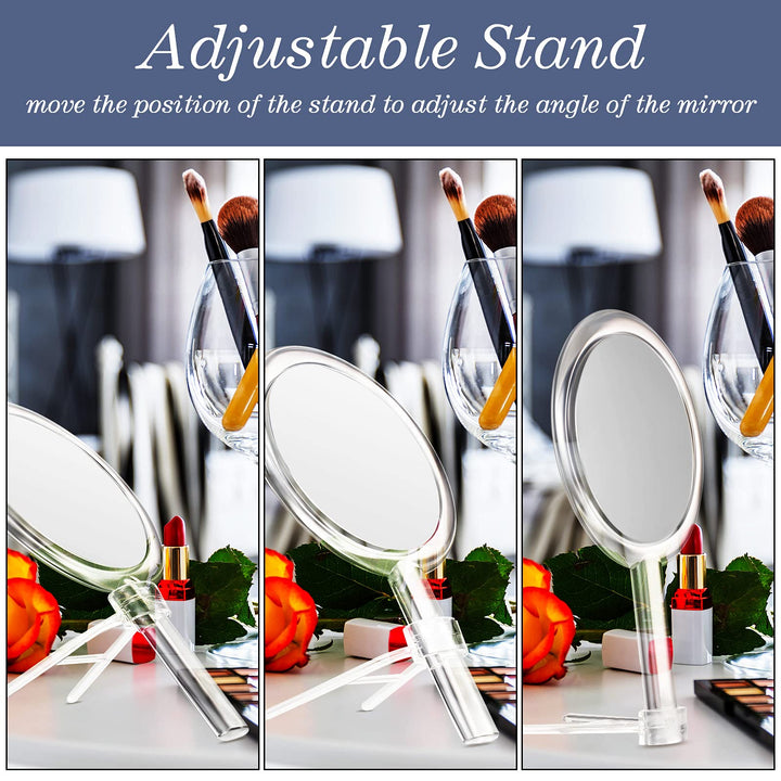 Double-Sided Handheld Mirror with Stand, 1X/10X Magnifying Mirror, Clear Adjustable, Round Shape, 25.8 x 15 cm