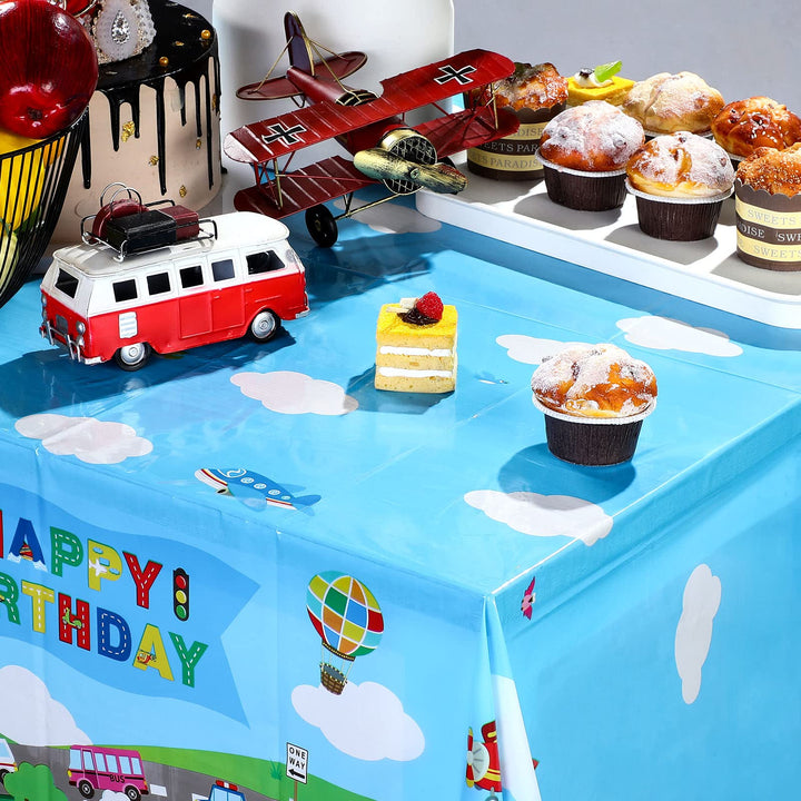 3 Pack Transportation Birthday Party Supplies Transportation Table Covers Cars Tablecloth Vehicle Transportation Birthday Decorations for Kids Birthday Baby Shower Party, 54 x 108 Inch