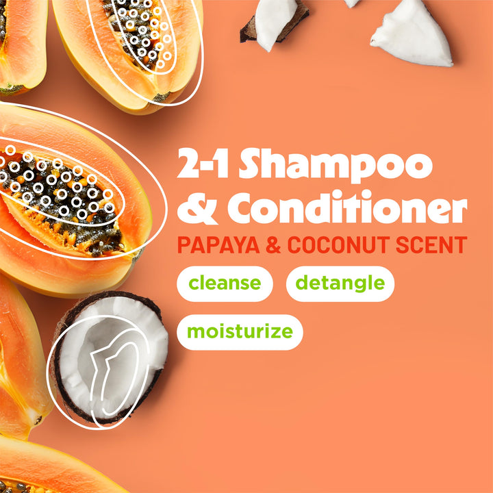 2-in-1 Dog Shampoo and Conditioner, Moisturizing Dog Detangler, Puppy Safe, Made in the USA, Papaya Scent, Cat &amp; Kitten Safe, 20oz.