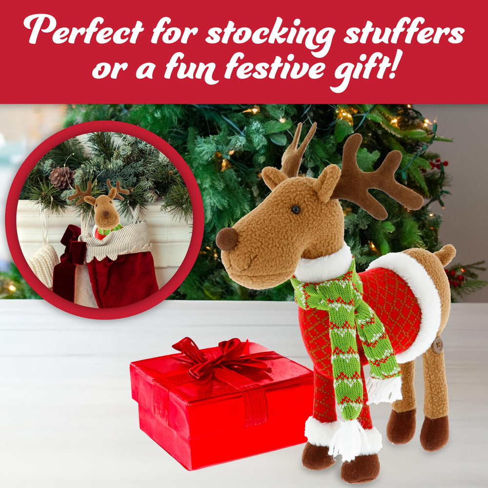 Reindeer Plush 12 Christmas Pet Stuffed Doll - Cute Pet Deer Rudolph Toy with Coat and Scarf, Animal Decorations, Great Gifts for Kids, Holiday Party Exchange or Soft Festive Fall Winter House Decor