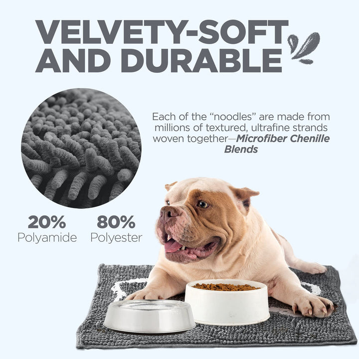 Soggy Doggy Slopmat Ultra-Absorbent Dog Door Mat for Food and Water, Microfiber Chenille Dog Mat for Muddy Paw and Messy Eater, Washable Indoor Mat for Sleeping and Eating, Gray/Light Gray Bone
