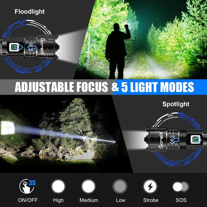 Flashlights High Lumens Rechargeable, Goreit 990,000 Lu