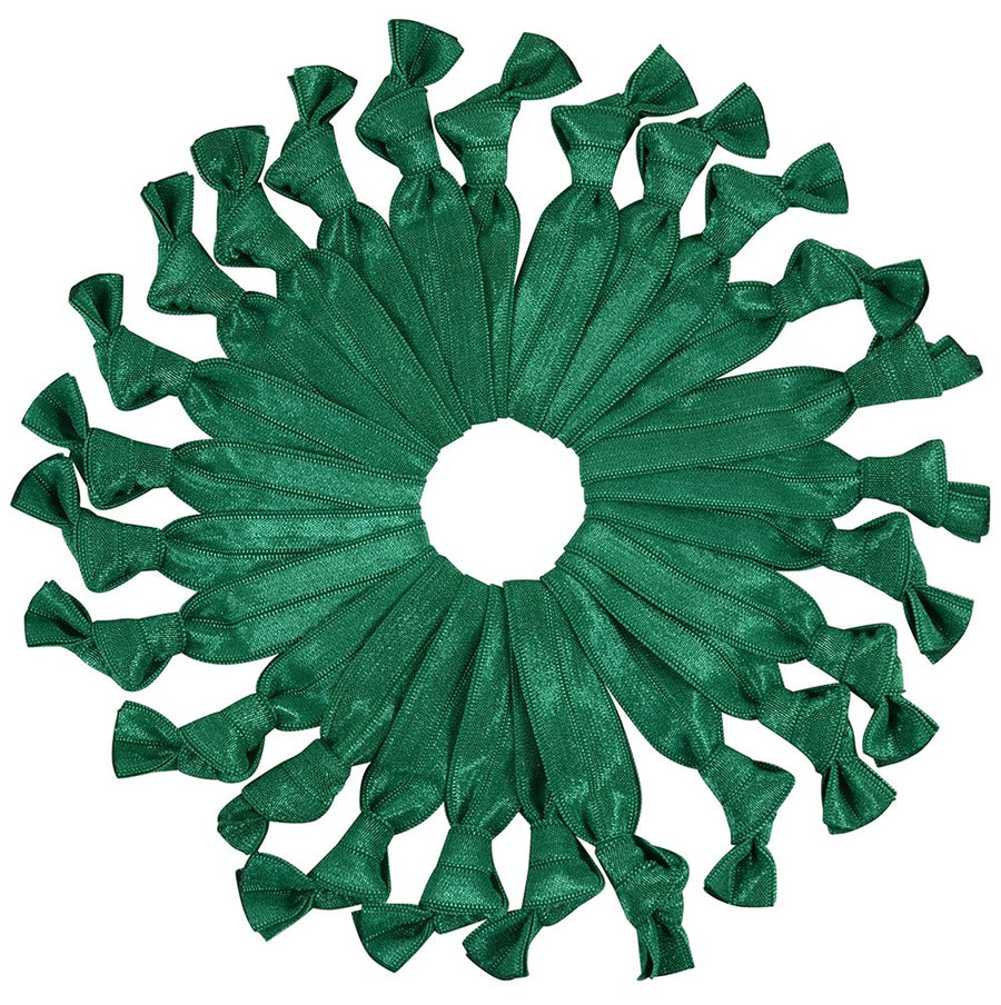 Green Forest: 25 Count Hair Ties (More Colors Available) No-Snag Knotted Ponytail Holders/Bracelets - Forest Green