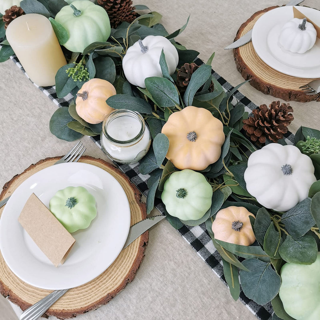12 Pcs Assorted Small Frosted Artificial Pumpkins Foam Pumpkins Rustic Harvest Decorative Pumpkins in White Orange Green Fall Thanksgiving Halloween Decor