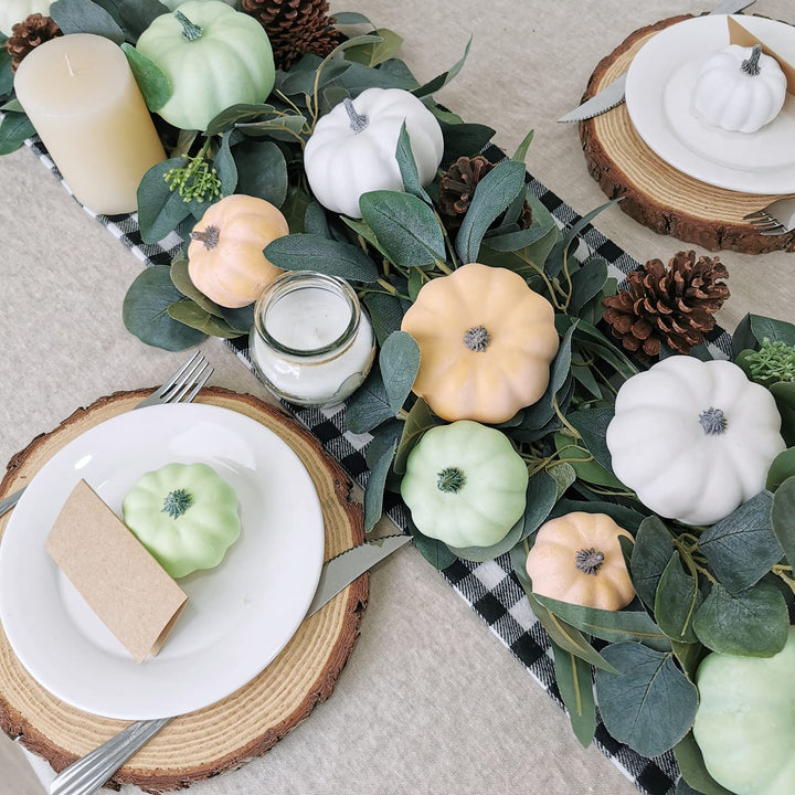 12 Pcs Assorted Small Frosted Artificial Pumpkins Foam Pumpkins Rustic Harvest Decorative Pumpkins in White Orange Green Fall Thanksgiving Halloween Decor
