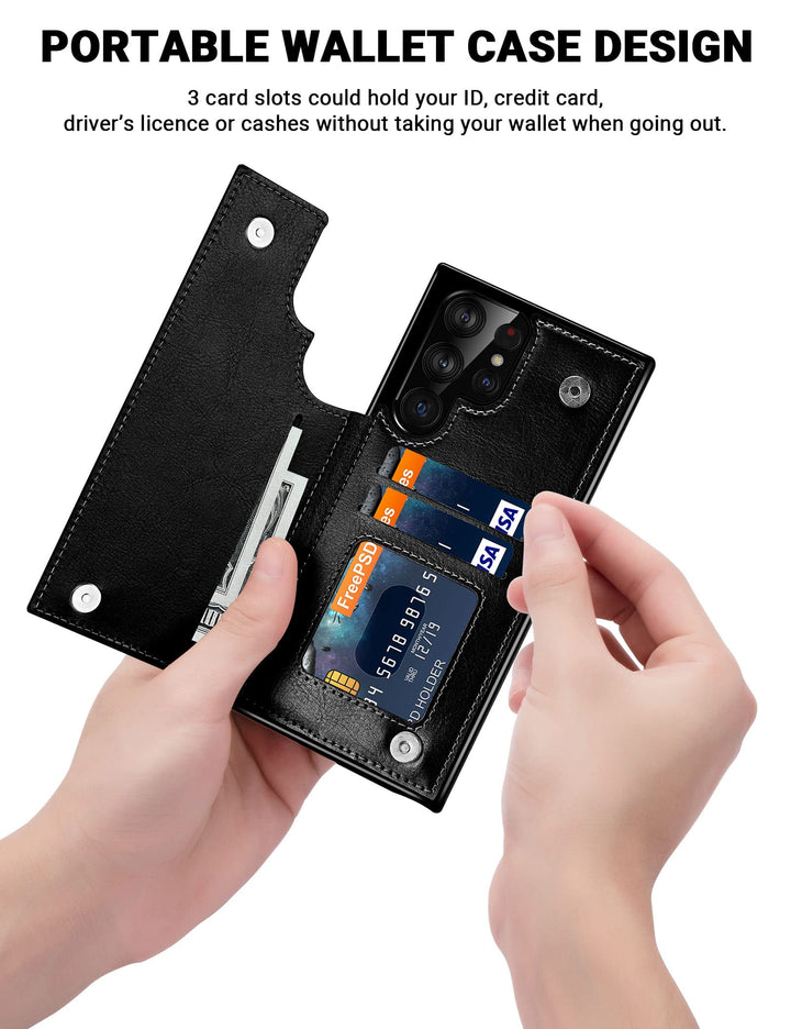 Galaxy S22 Ultra Case, for Samsung Galaxy S22 Ultra Wallet Case Men Women ID Credit Card Slot Holder Cover Cash Pocket Sleeve PU Leather Magnetic Closure Clasp S22 Ultra 5G Flip Cases Black