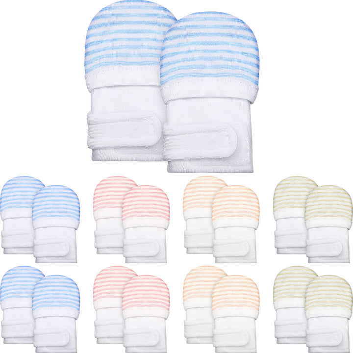 SATINIOR 8 Pairs Adjustable Baby Mittens Baby No Scratch Baby Gloves Newborn Baby Mitts Unisex for Baby Boys and Girls (0-3 Months, Light Colors)