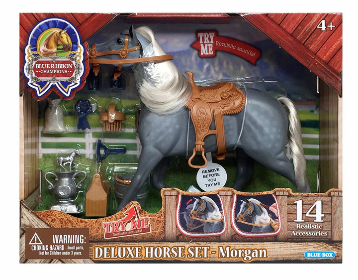 Morgan Horse with Moveable Head, Realistic Sound and 14 Grooming Accessories - Blue Ribbon Champions Deluxe Toy Horses