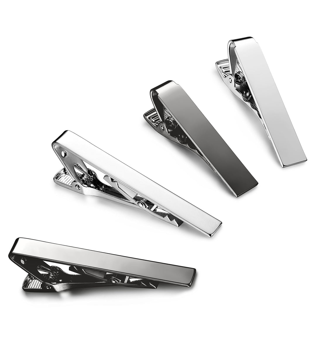 2pcs 2.15Inch Mens Tie Bar Pinch Clip Set for Regular Ties and 2pcs 1.5Inch Skinny Tie Clip with Gift Box Silver Black Tone Pack