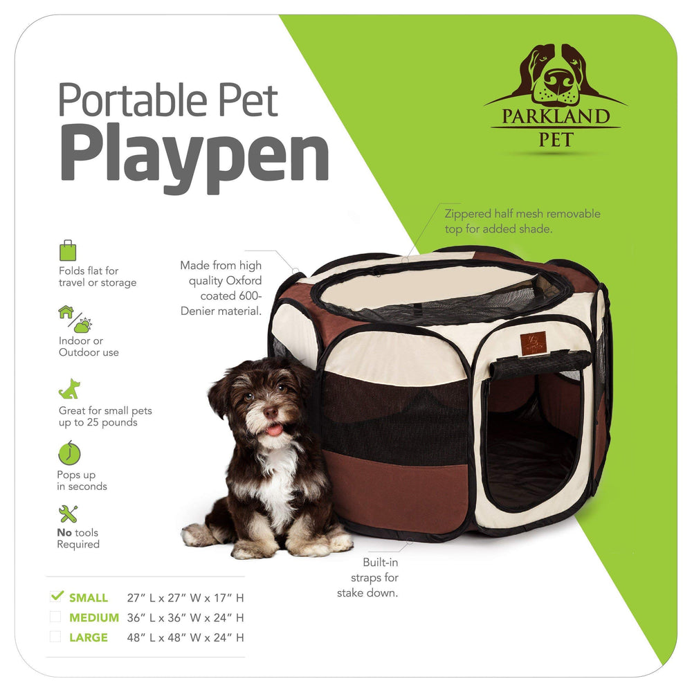 Portable Foldable Playpen Exercise Kennel Dogs Cats Indoor/Outdoor Removable Mesh Shade Cover, Carrying Case & Collapsible Travel Bowl (Small)