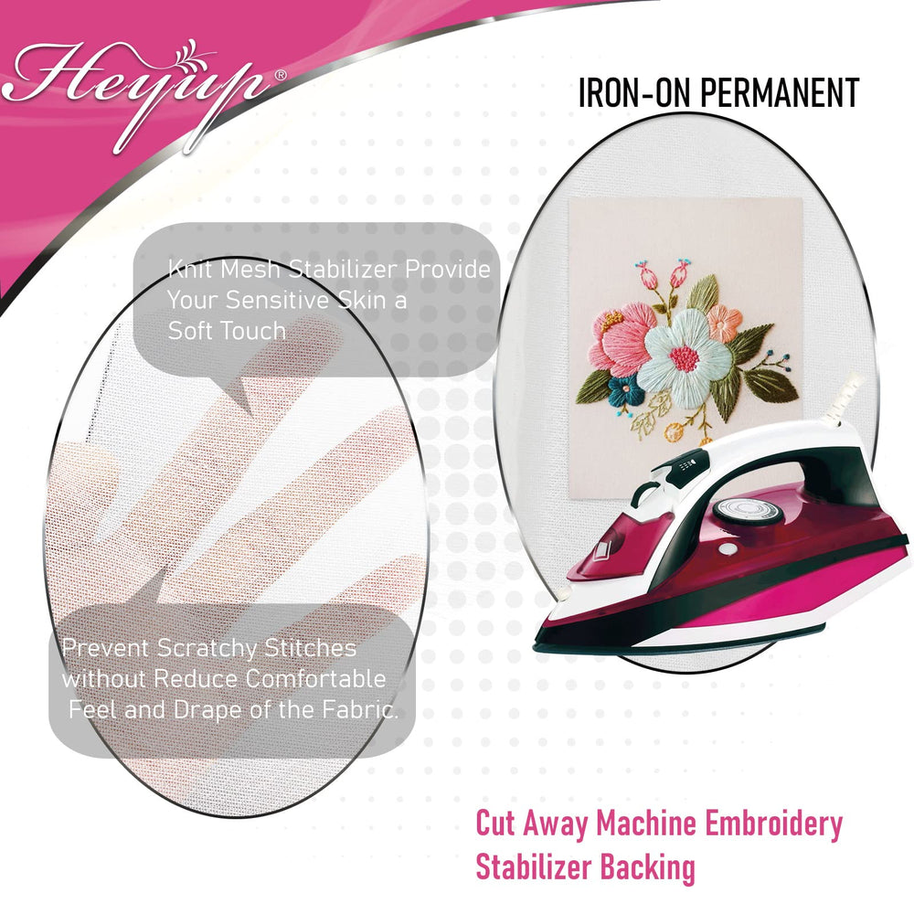 Iron-on Prevent Scratchy or Itchy Stitch Backing Stabilizers 8'' x 9yds, Cut Away Soft Touch Backing for Sensitive Skin, Babies, and Embroidery Garments