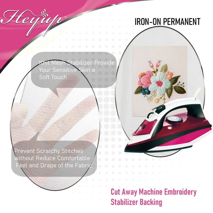 Iron-on Prevent Scratchy or Itchy Stitch Backing Stabilizers 8&#39;&#39; x 9yds, Cut Away Soft Touch Backing for Sensitive Skin, Babies, and Embroidery Garments