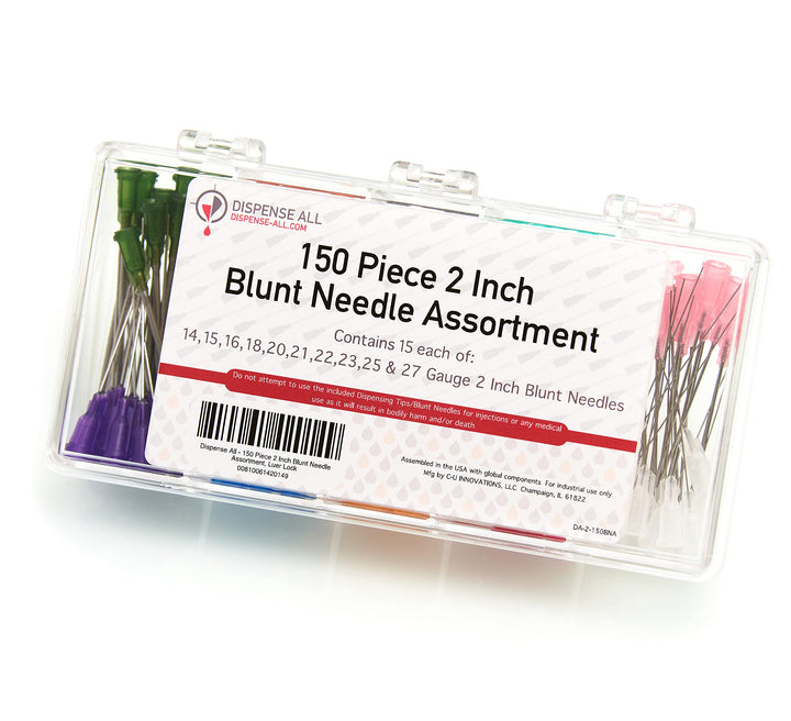 - 150 Piece 2 Inch Blunt Needle Assortment, Luer Lock