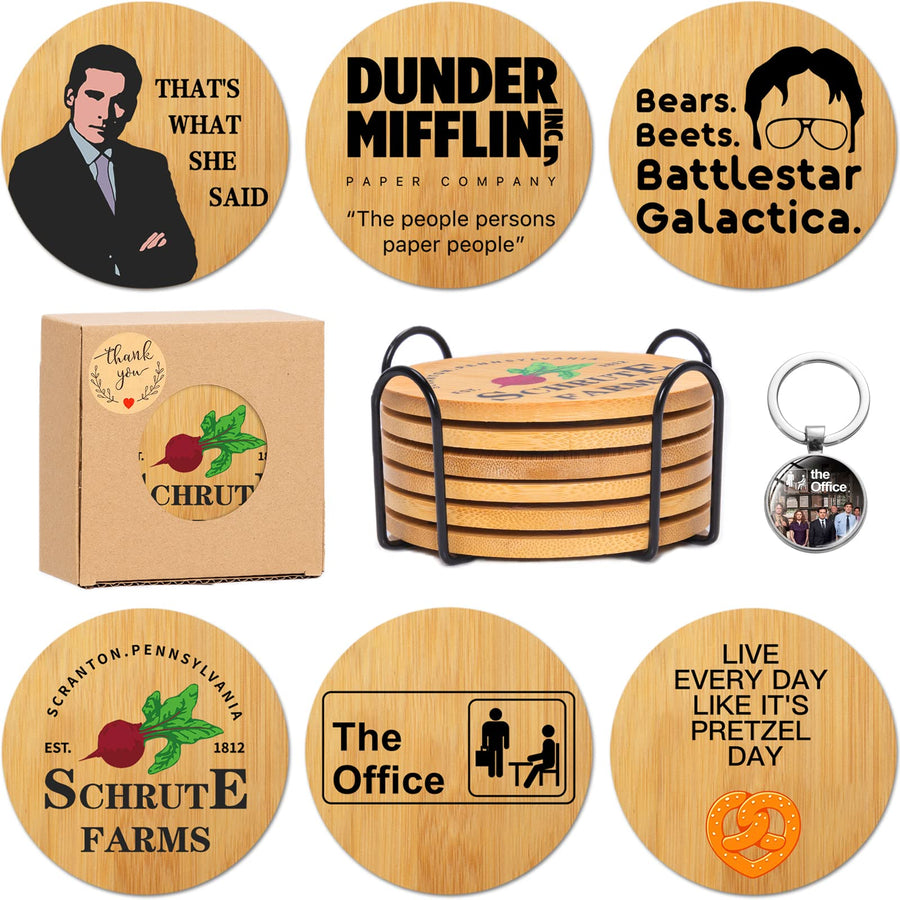 The Office Bamboo Wood Coasters Set of 6, The Office Me
