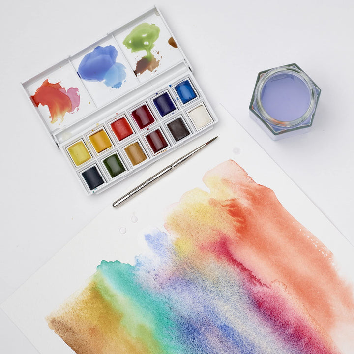 Winsor &amp; Newton Cotman Watercolor Paint Set, Sketchers&#39; Pocket Set, 12 Half Pan w/ Brush