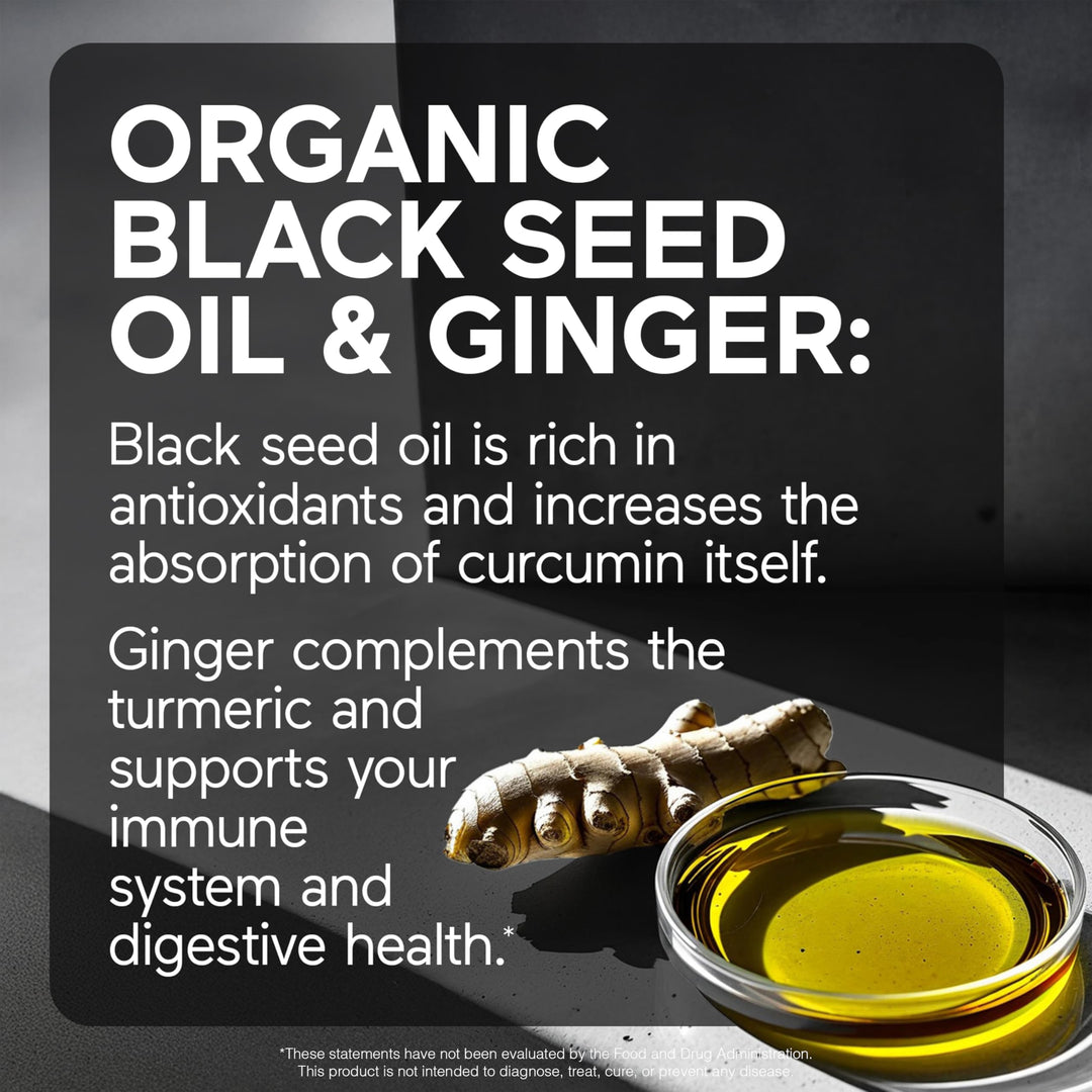 Smarter Nutrition Curcumin Softgels - Vegan High Absorption 400 mg Turmeric Supplement + Organic Black Seed Oil &amp; Ginger - 95% Tetrahydrocurcuminoids Non-GMO, USA Manufactured - 60 Ct[30 Servings]