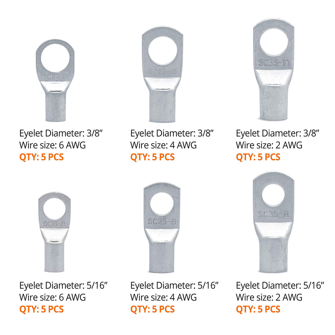 Wirefy 30 PCS Tinned Copper Wire Lugs Kit - Battery Lug