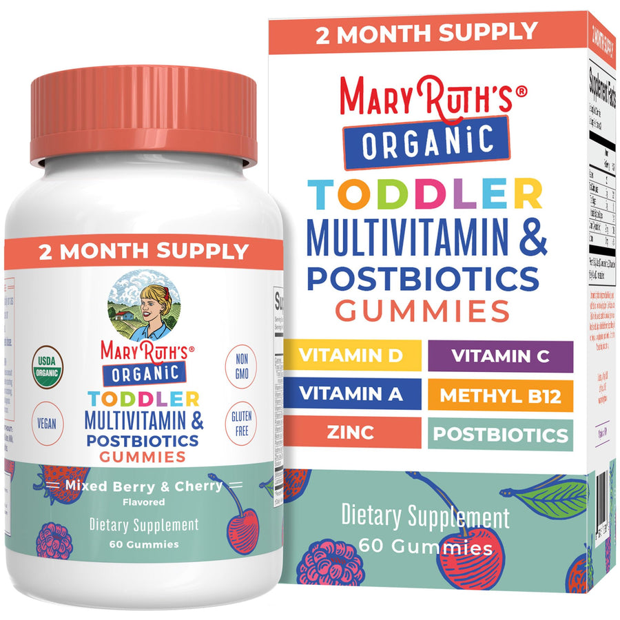 Toddler Multivitamin Gummies + Postbiotics | USDA Organic | Vitamins for Kids Ages 2+ | Immune Support | Vitamin C | Vitamin D3 | Vitamin A | Zinc | Vegan | Non-GMO | 60 Servings