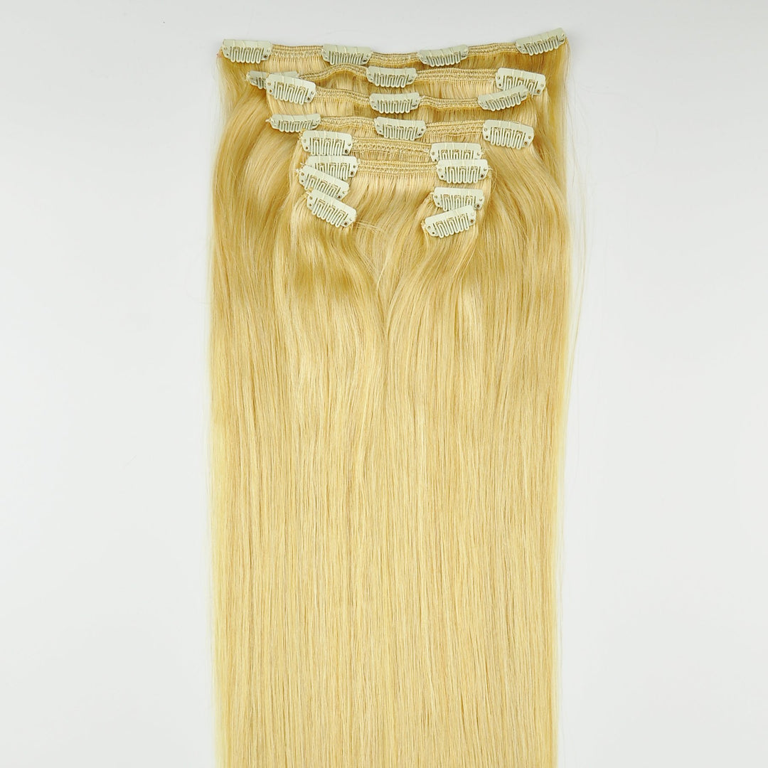 Tressmatch Thick To Ends 20 22 Remy (Remi) Human Hair Clip In Extensions Bleach/Light Blonde (Color #613) 10 Pieces Thick To Ends Full Head Luxury [Set Weight:5.3oz/150grams)