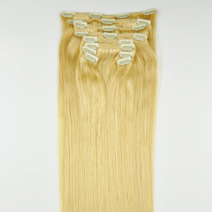 Tressmatch Thick To Ends 20 22 Remy (Remi) Human Hair Clip In Extensions Bleach/Light Blonde (Color #613) 10 Pieces Thick To Ends Full Head Luxury [Set Weight:5.3oz/150grams)