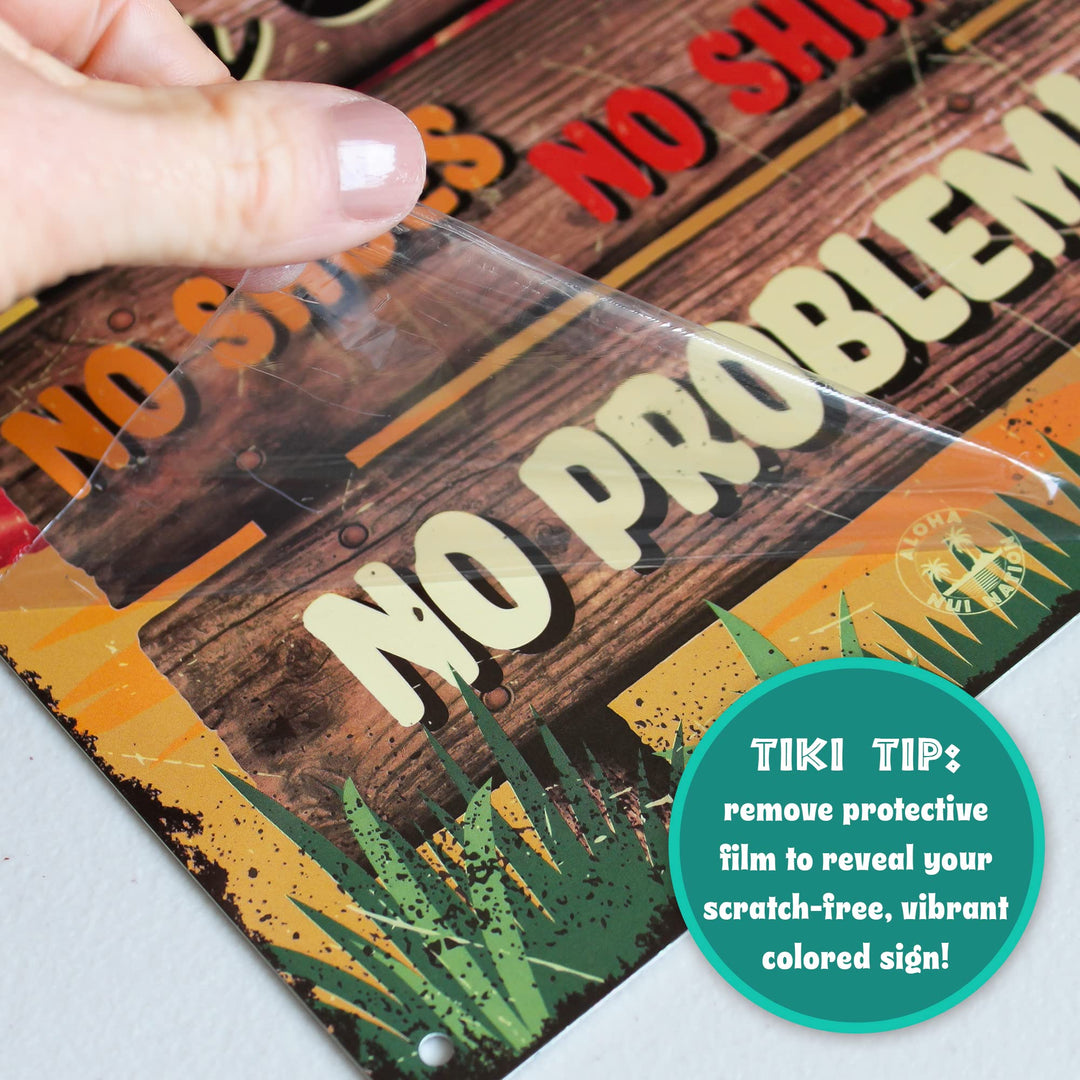 Tiki Bar Sign, Tiki Bar Decor with No Shoes, No Shirt, No Problem Design, 8x12, 4 Screws Incl, Fun Tiki Sign for Your Tiki Bar, Tiki Bar Decorations for Outside Patio