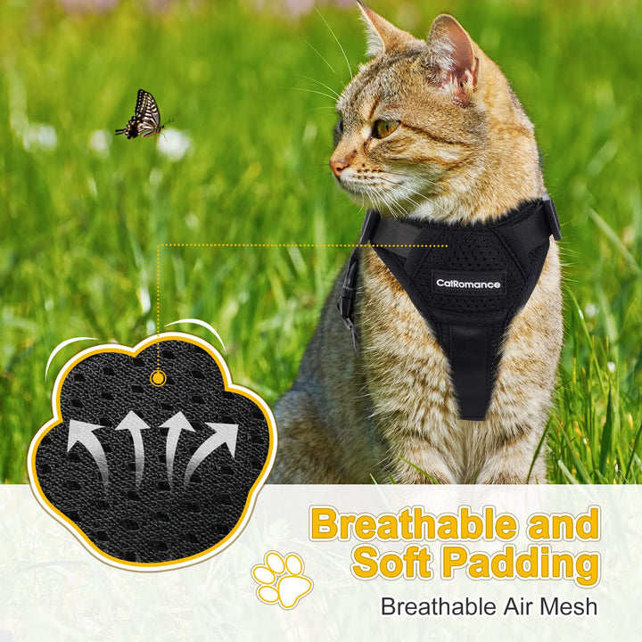 CatRomance Cat Harness Escape Proof, Breathable Mesh Cat Walking Harness, Adjustable Cat Harness and Leash Set with Reflective Strips, Kitten Vest Harness with Leash XS Black