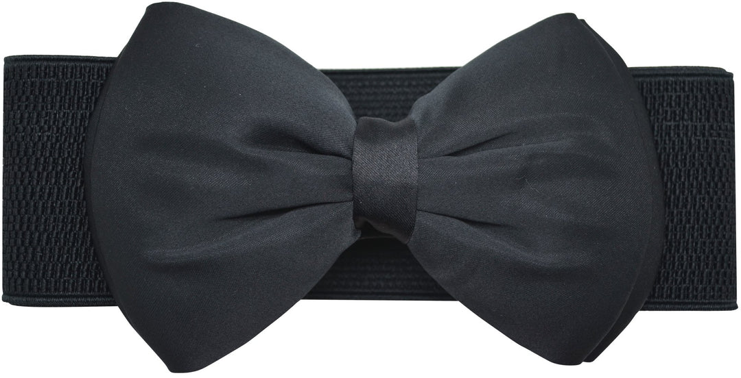 Meta-U Women Flower Elastic Wide Waist Belt (black bow)