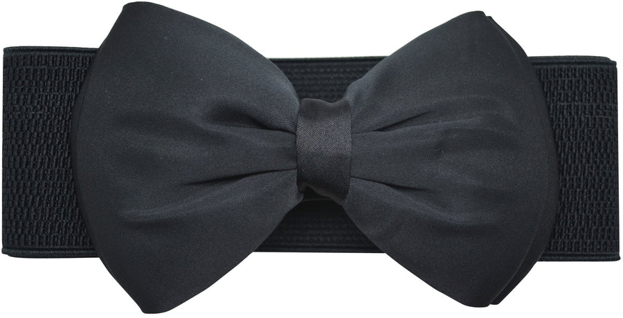 Meta-U Women Flower Elastic Wide Waist Belt (black bow)