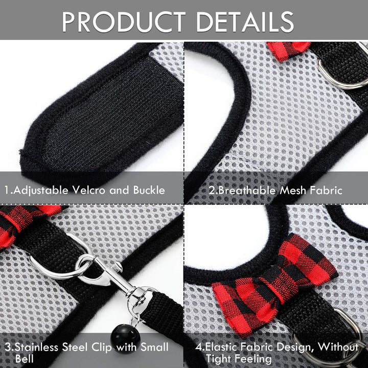 2 Pieces Guinea Pig Clothes Soft Mesh Guinea Pig Harness with Safe Bell, Baby Ferret Harness and Leash Set for Hamster, Baby Ferrets, Rats, Guinea Pig, Chinchilla, Teacup Chihuahua (Grey, Red,S)