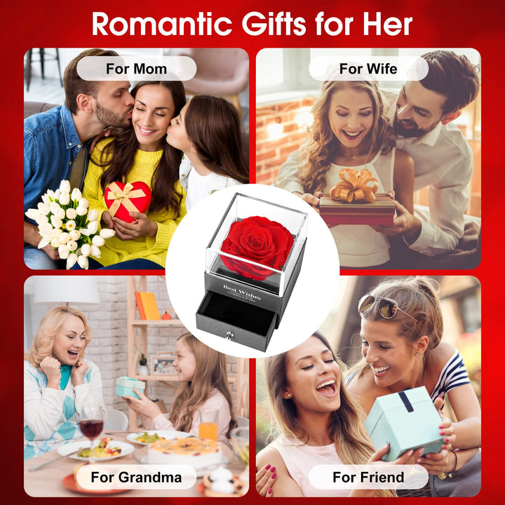 Attmu Preserved Real Rose with I Love You Heart Necklac