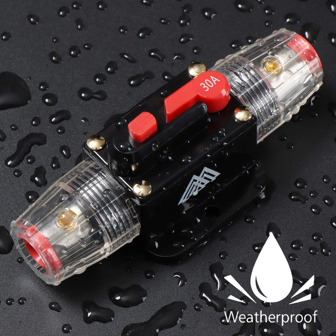 Circuit Breaker Switch 30A Waterproof Fuse Inline Holder 3-15 AWG Resettable Fuse Manual Reset 12V-48V DC for Car Audio Sound Amplifier System RV Home Marine Boat Truck