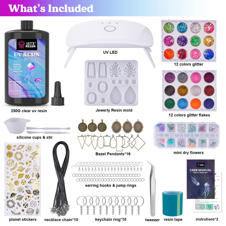 LET&#39;S RESIN Jewelry Making Kit - 153Pcs Highly Clear Resin with Upgraded UV Lamp, Resin Accessories for Keychains, Jewelry