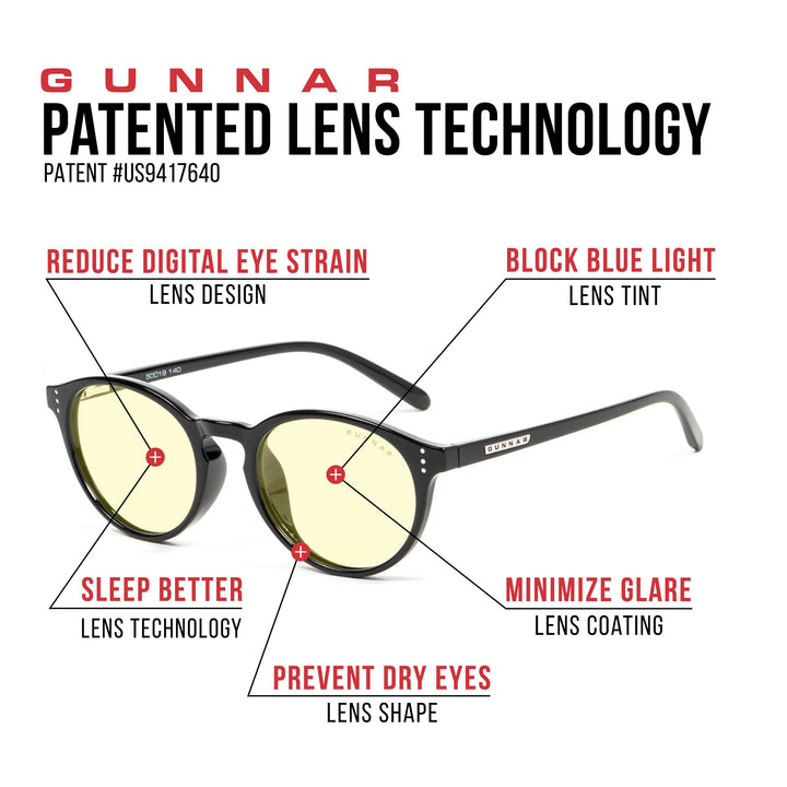 GUNNAR - Premium Gaming and Computer Glasses - Blocks 65% Blue Light - Attaché, Onyx, Amber Tint