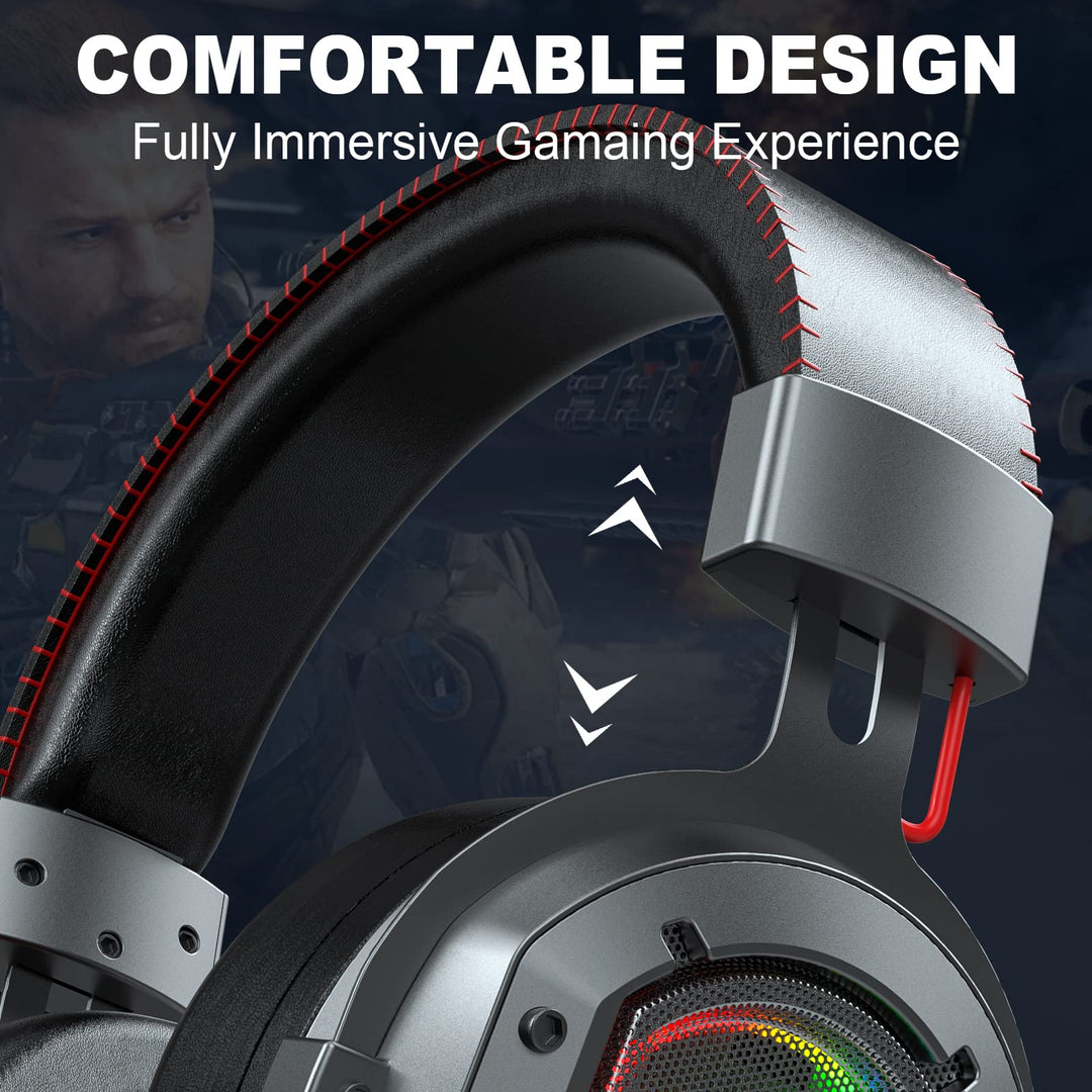 7.1 Surround Sound Gaming Headset for PC PS4 PS5, USB Wired Gaming Headphone with Noise Canceling Mic&amp;RGB Lights, Comfortable Memory Foam, Compatible with Xbox(Adapter Needed), Laptop, Mac