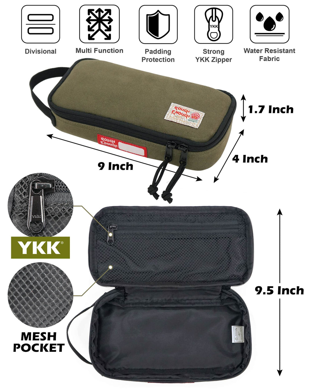 Rough Enough Small Tool Bag Pouch Box Large Pencil Case for Men Boys EDC Organizer Storage for Accessories with Zipper Handle