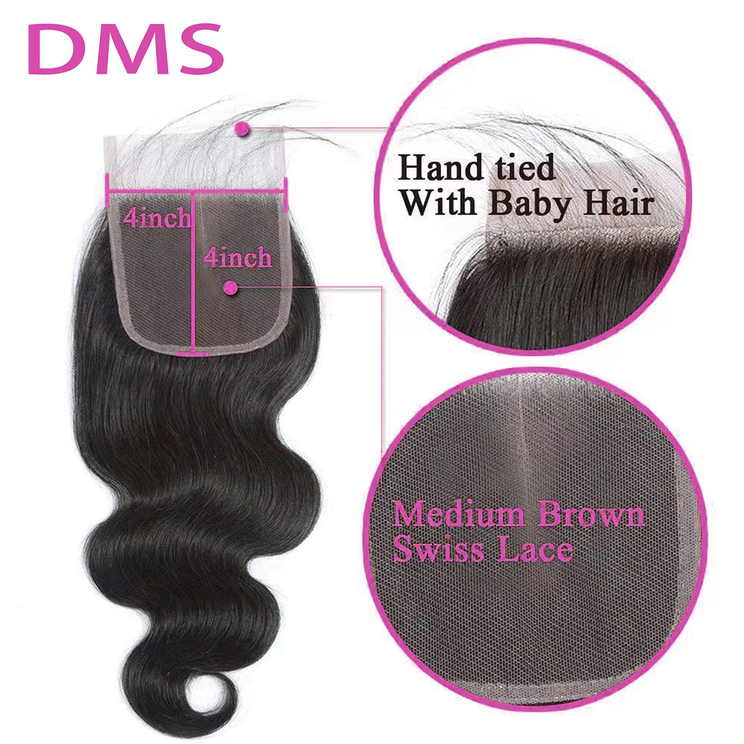8 Inch, Body: Dms Brazilian Body Wave 4X4 Free Part Lace Closure 100% Unprocessed Human Hair Natural Color8