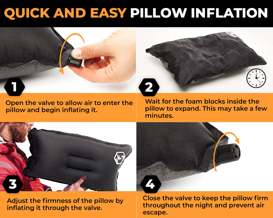 Camping Pillow for Sleeping – Compressible Foam Camp Pillow for Backpacking, Inflatable Compact Travel Pillow, Portable Hammock Pillow