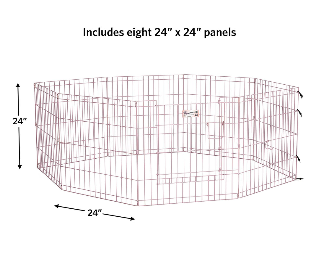 Dog Exercise Pen &amp; Playpen, 24 W x 24 H, with Door, Pink
