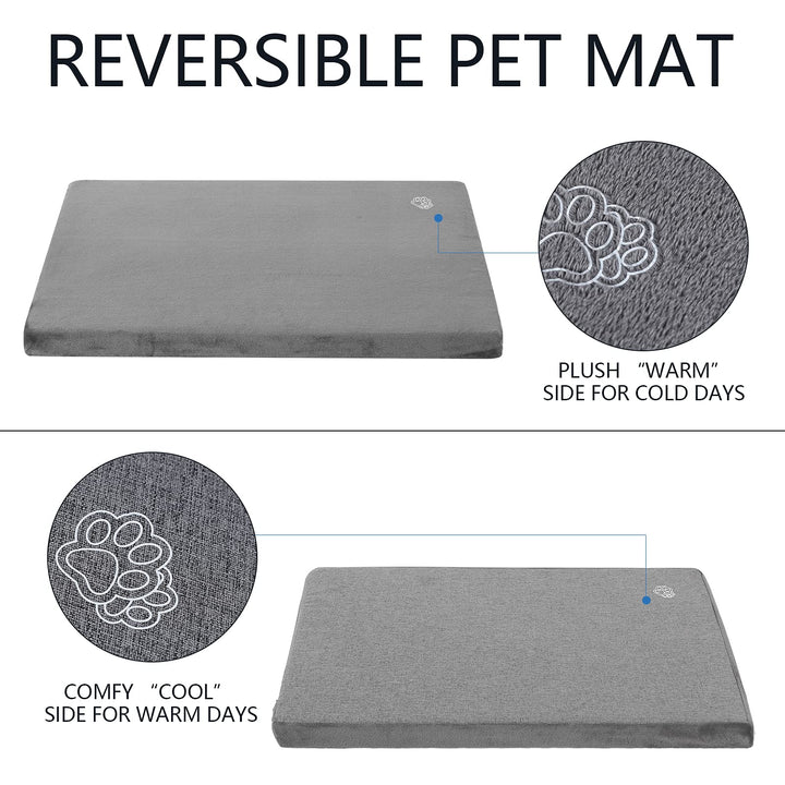 Stylish Dog Bed Mat Dog Crate Pad Mattress Reversible (Cool &amp; Warm), Water Proof Linings, Removable Machine Washable Cover, Firm Support Pet Crate Bed for Small to XX-Large Dogs, Grey