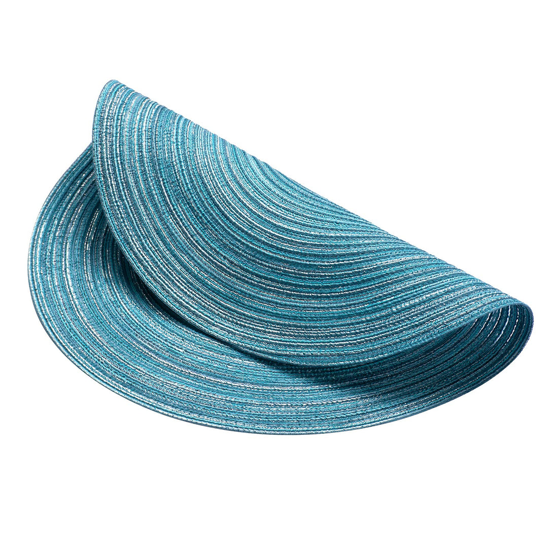 Round Placemats Set of 6 Round Braided Place mats 15 Inch Table Mats for Dining Tables Washable Heat Resistant Place mats for Party and Everyday Use (Blue Silver)