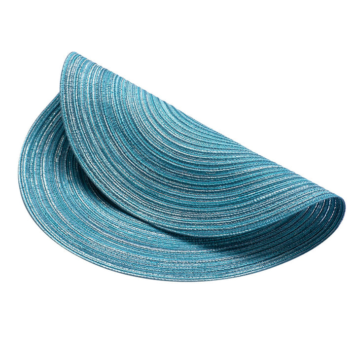 Round Placemats Set of 6 Round Braided Place mats 15 Inch Table Mats for Dining Tables Washable Heat Resistant Place mats for Party and Everyday Use (Blue Silver)
