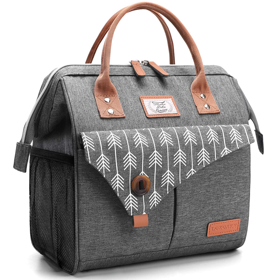 Lunch Bag for Women Insulated Lunch Box Leakproof Lunchbox for Adult Work, Grey