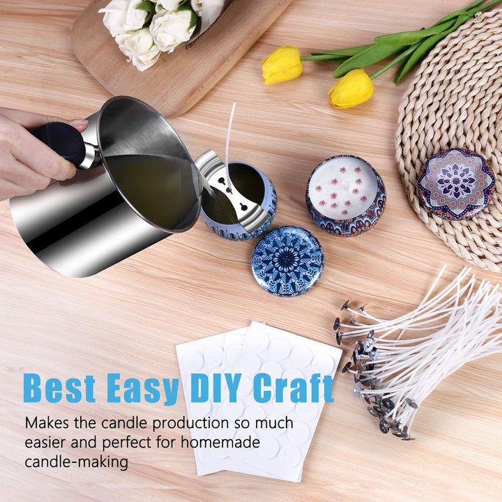 Candle Making Pouring Pot, 44oz Double Boiler Wax Melting Pot, 1pc Spoon, 304 Stainless Steel Candle Making Pitcher, Silver Color with Heat-Resistant Handle and Dripless Pouring Spout Design