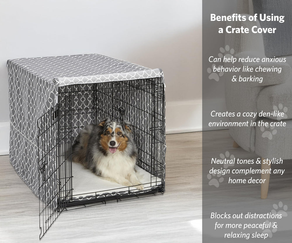 Dog Crate Cover, Privacy Dog Crate Cover Fits Midwest Dog Crates, Crate Cover Only; Machine Wash & Dry; Gray Geo Print; 42 inch