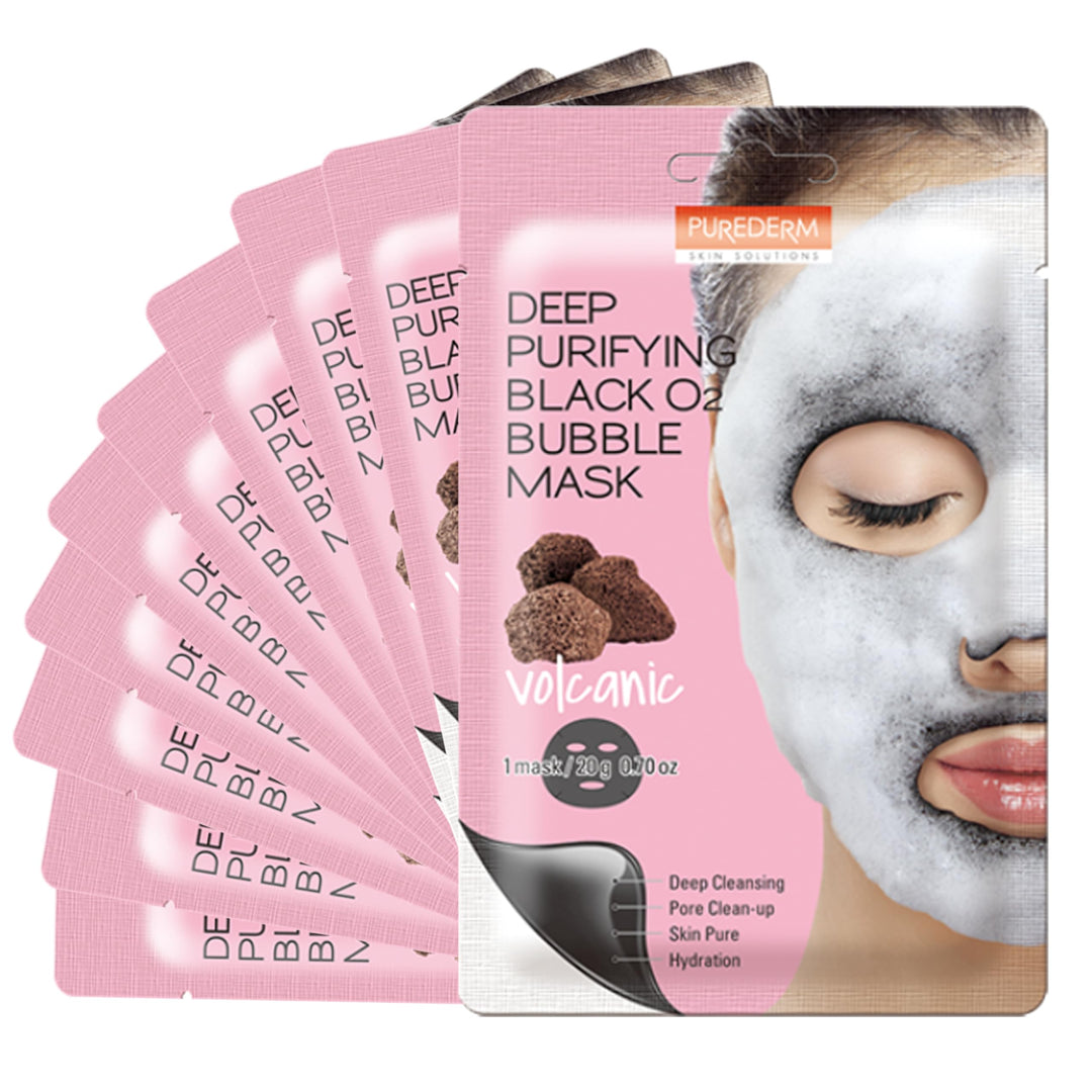 Deep Purifying Black O2 Bubble Mask Volcanic (10 Pack) - Bubble Face Sheet Mask for Purifying &amp; Brightening