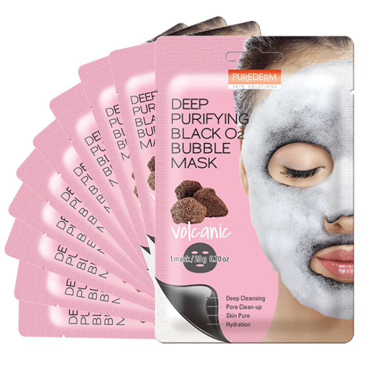 Deep Purifying Black O2 Bubble Mask Volcanic (10 Pack) - Bubble Face Sheet Mask for Purifying &amp; Brightening
