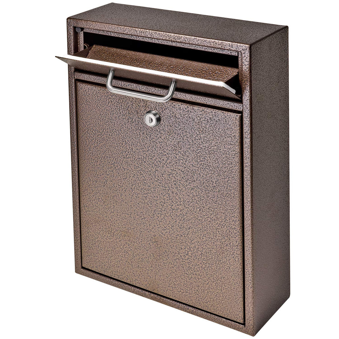 7418 High Steel Locking Mounted Mailbox-Office Drop Comment Letter Deposit, Bronze Tamper-Proof Wall Hanging Secured Document Box, Medium